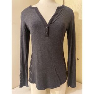 Caslon Womens Small Striped Henley Long Sleeve Top Button